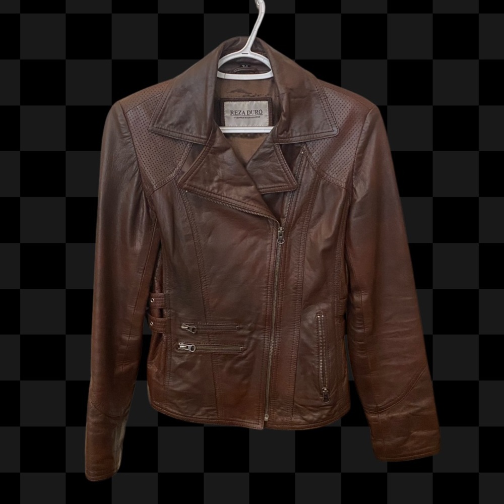Brown 100% Leather Moto Jacket